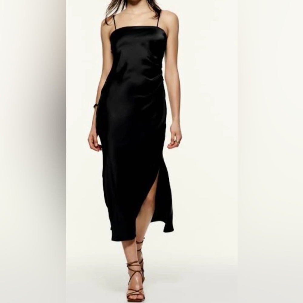 NWOT House Of Harlow stunning black spaghetti strap dress w/ruching & slit side - Picture 1 of 12